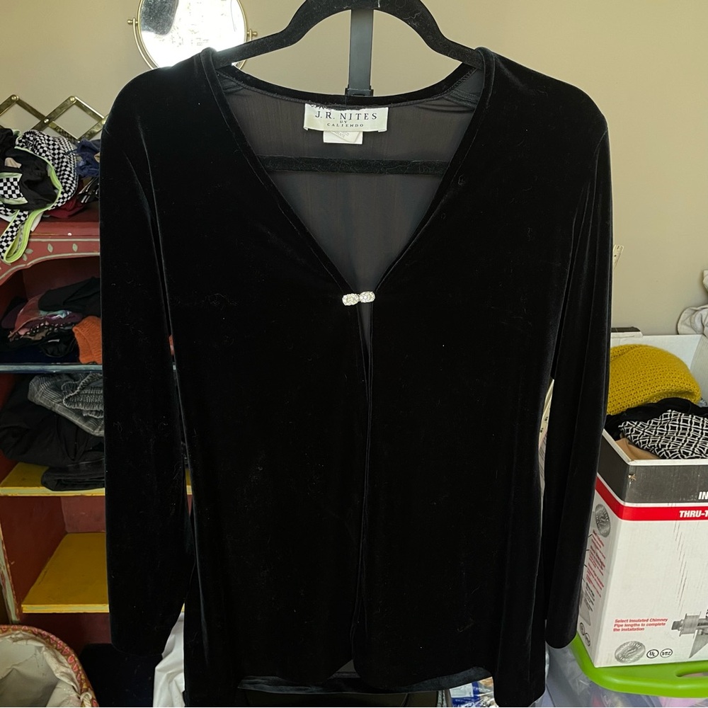 Velvet Cardigan with Rhinestone Button